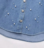 High Quality Vintage Single Breasted Blue Long Sleeve Lapel Collar Elegant Shirt