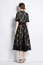 High quality vintage elegant short sleeve dress