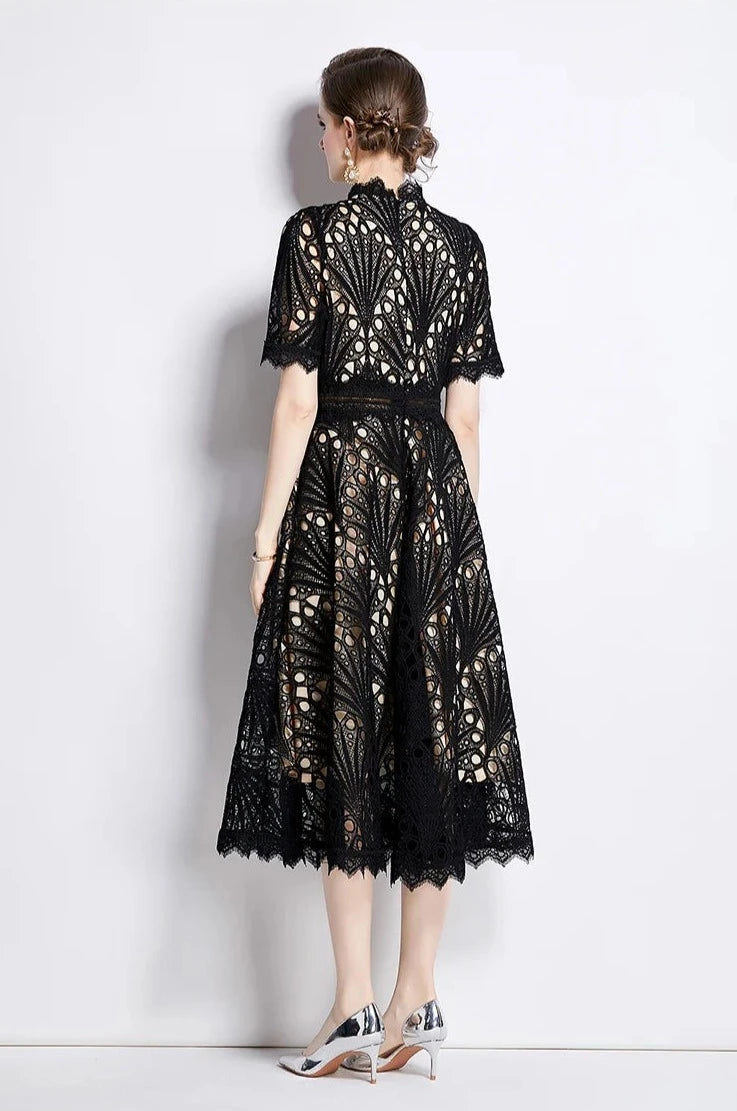 High quality vintage elegant short sleeve dress