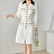 Autumn Fashion Office Lady Blazer Dresses for Women  White Long Sleeve Single Breasted Vestidos Elegant Business Robe
