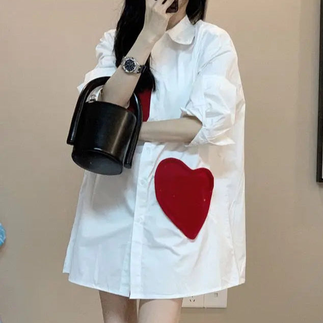 Elegant long sleeve shirt with high quality hearts