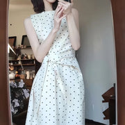 White Sleeveless Vest Dots Dress Summer New Beautiful Waist Cinching Slimming Long Skirt Commute Style Tie Waist Regular Fit