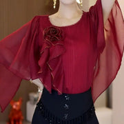 High Quality Round Neck Solid Color Short Sleeve Yarn Tops