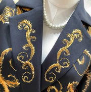 High quality vintage yellow flower print double breasted belt elegant coat.