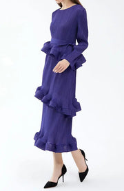 High quality long sleeve dress with ruffles and pleated bow