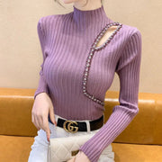 High Quality Stones Turtleneck Long Sleeve Knitted Tops