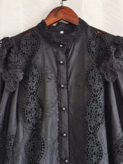 High Quality Vintage Flower Embroidery Lace Ruffled Puff Sleeve White Dress