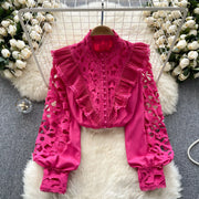 High Quality Pearl Long Sleeve Embroidered Blouse