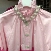 High Quality Long Sleeve Luxurious Style Beaded Diamond Embroidery Cotton Shirt