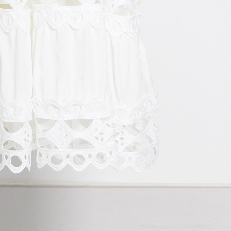 High Quality Stand Collar Long Sleeve Hole Embroidered Dress