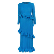 High quality long sleeve dress with ruffles and pleated bow