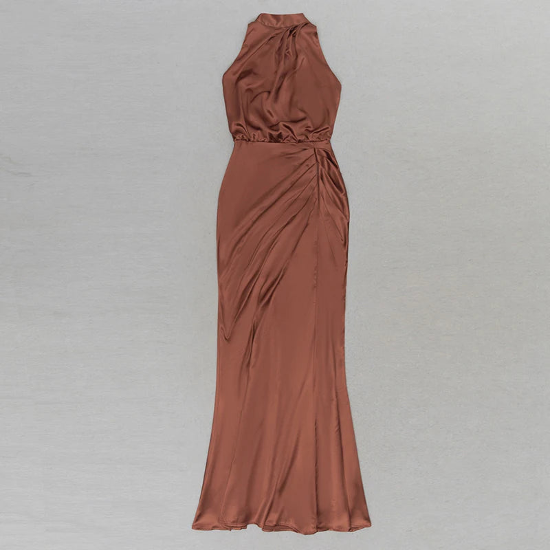 High Quality Draped Pleat Sleeveless Backless Bodycon Bodycon Long Dress