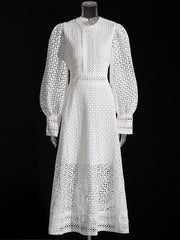 Vintage dresses round neck, flare sleeve, high waist, hollow out patchwork, high quality embroidery
