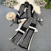 Elegant two-piece set pleated summer chiffon shirt + high-quality floral print pleated wide-leg pants