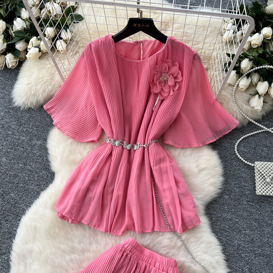 Chic Elegant Three-dimensional Ruched slim chain casual Sexy Evening Fashion fairycore women clothing Two Piece Set