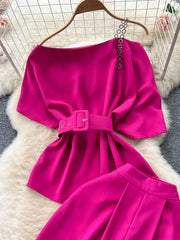 Royal style two-piece set, off-shoulder with high-quality wide-leg pants