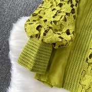 Skirt Sets Women Clothing Temperament Two Piece Set Patchwork Lace Blouses High Waist Hollow Out Long Skirts Suit Summer Outfits