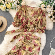 Sexy Two Pieces Sets Chic Bandage chiffon Shirt Top with sweet High Waist mermaid Skirt Beach Vacation Sets