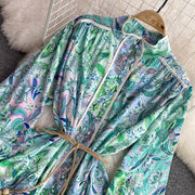 High Quality Big Hem Long Sleeve Turtleneck Printed Dress