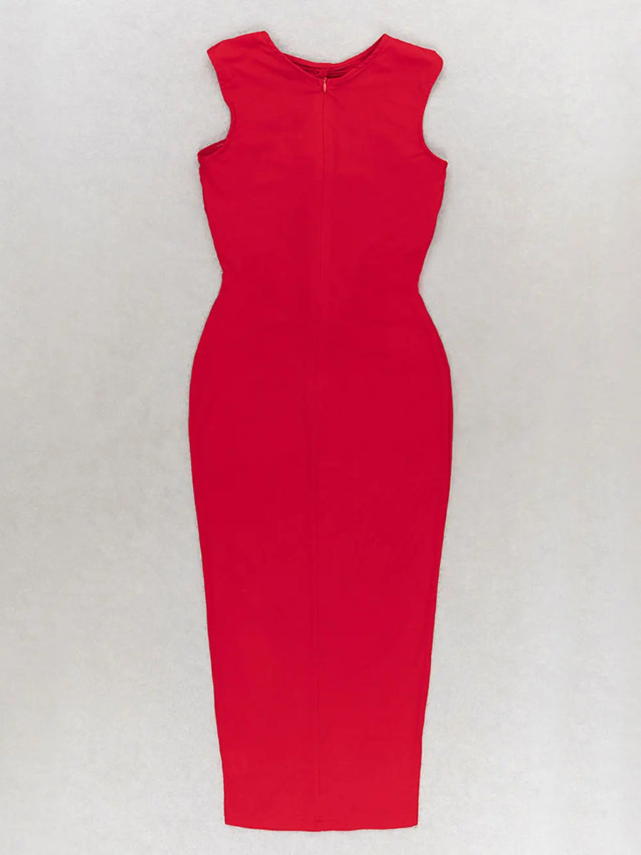 High Quality Sexy Round Neck Sleeveless Slim Draped Flute Dress