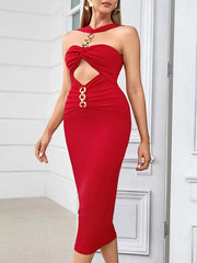 High Quality Sexy Round Neck Sleeveless Slim Draped Flute Dress