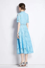 High quality vintage elegant short sleeve dress