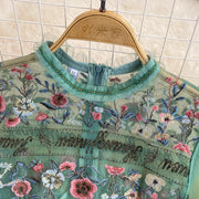 Temperament Flower Letter Embroidery Dress Long Sleeve Mesh Lace Ruffles High Quality