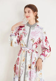 High-neck floral long dresses with high-quality bows