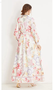 High-neck floral long dresses with high-quality bows
