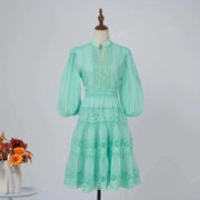 Quality Organza Midi Hollow Out Dresses Women's Half Sleeve Summer Embroidery Lace Evening Party Short Dress Shirt Lady