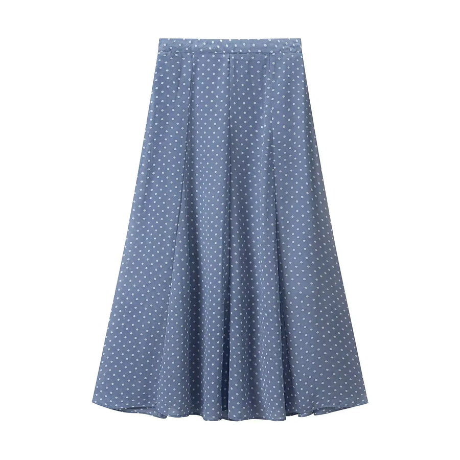 Vintage Polka Dot Women Sets Chiffon Bow Tie Loose Blouses Loose Long Skirts Fashion  Spring Summer Holiday Suits