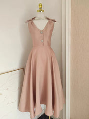 Elegant Thick Satin Special Occasion Evening Prom Dresses For Women Sexy V Neck Cup Padded Diamonds Bow Tank Solid Midi Vestidos