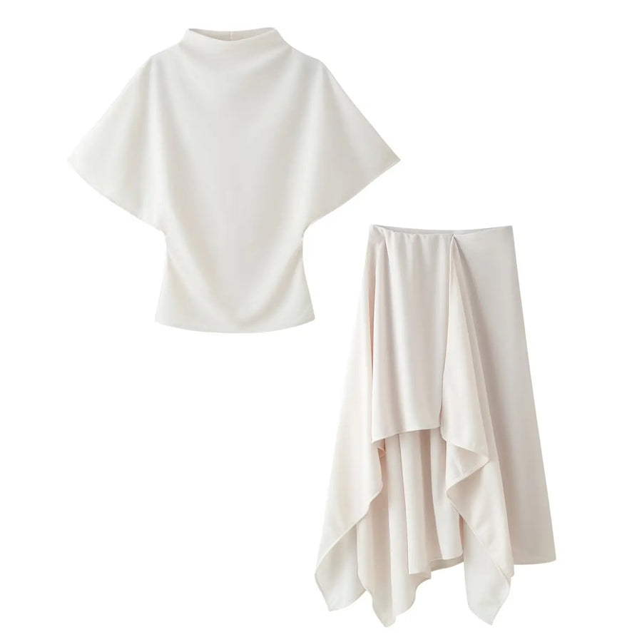 Women Trendy Skirt Set Half High Collar Top Asymmetrical Skirt New Fashion  Spring Summer Beach Holiday Skirt Set