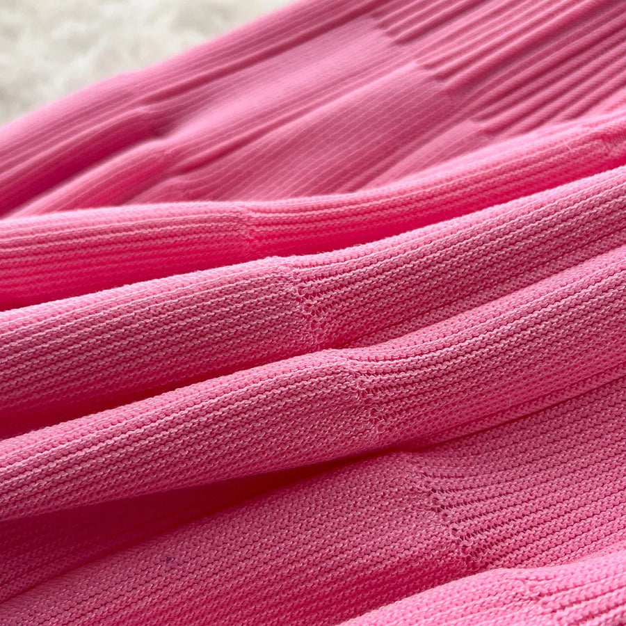 Ribbed Knit Dress Sleeveless Lapel Belt French Ins Chic Spring Summer Celebrity Style Feminine A-line Long Dress