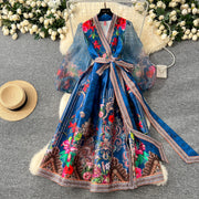 High quality vintage palace print French style elegant evening dress