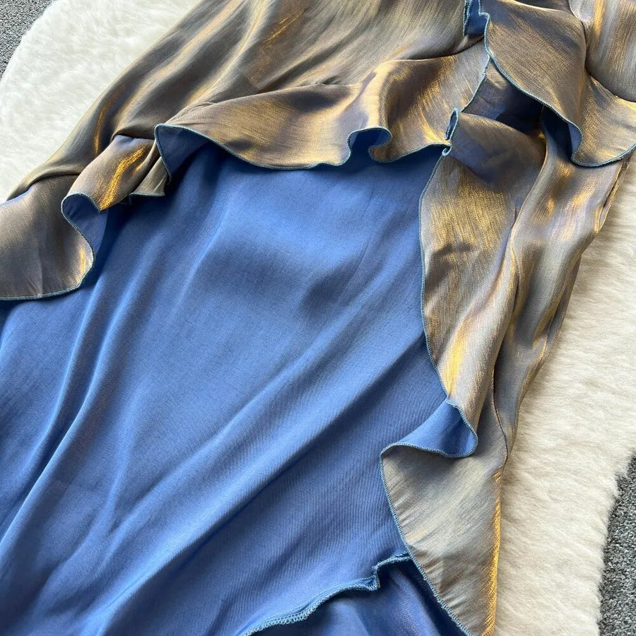 Elegant Floral Ruffles Sleeveless Backless Bodycon High Waist High Quality Dress