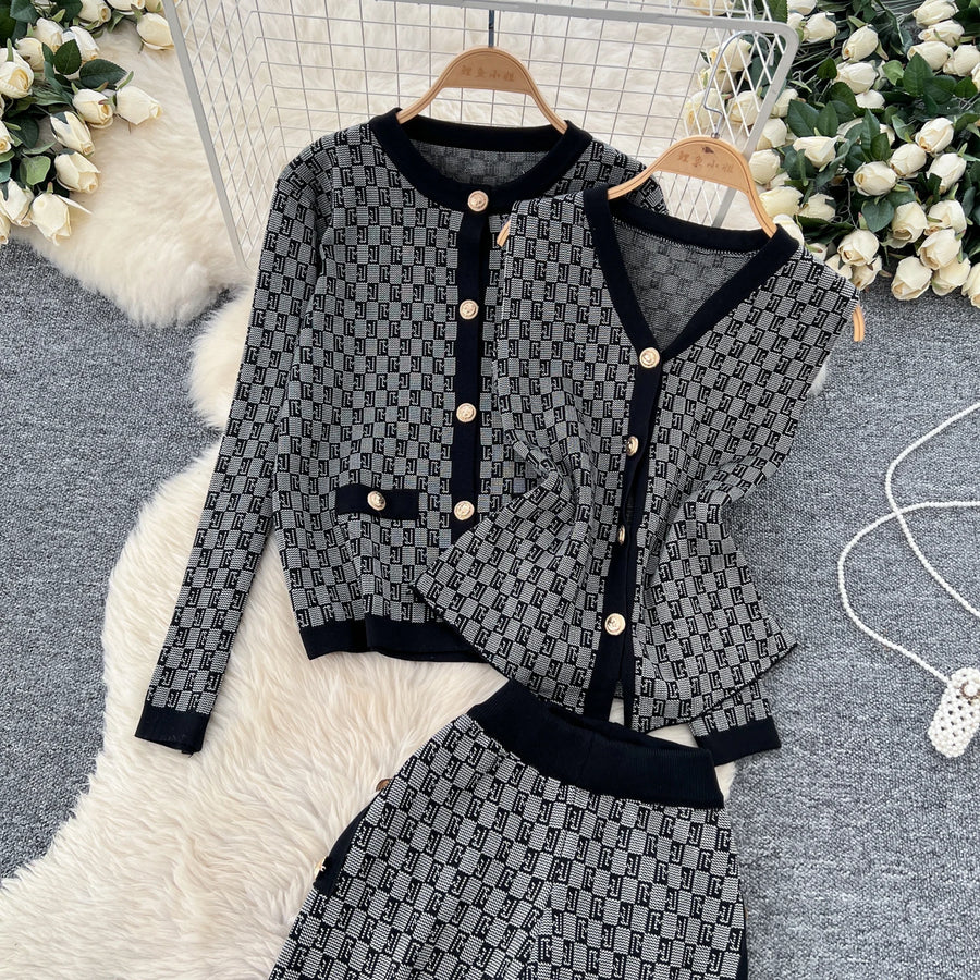 Three-piece sets knitted cardigans + high quality elastic long pants.