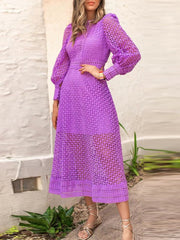Vintage dresses round neck, flare sleeve, high waist, hollow out patchwork, high quality embroidery