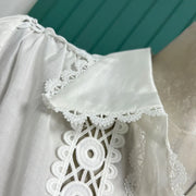 Lantern-sleeved long-sleeved shirt + elastic waist lace splicing hollow-out skirt skirt suit