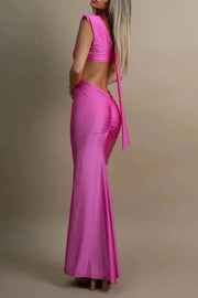 High Quality Plain Sleeveless Bodycon Hollow Out Turtleneck Sexy Long Dress