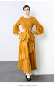 Miyake Spring Women's Clothing French Light Luxury Temperament Elegant Pleated Clothes Two-piece Set  Irregular Skirt 2025