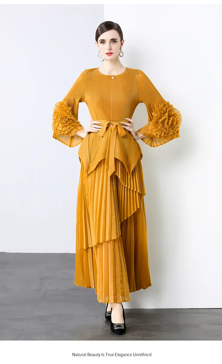 Miyake Spring Women's Clothing French Light Luxury Temperament Elegant Pleated Clothes Two-piece Set  Irregular Skirt 2025
