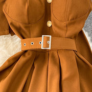 Preppy Style Autumn Two Piece Sets Womens Outifits Women Set Full Button Coat Spaghetti Strap Bra Pleated Dresses Dropshipping