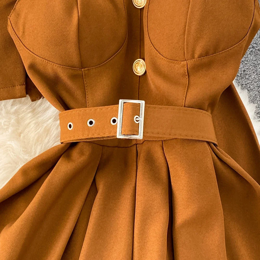 Preppy Style Autumn Two Piece Sets Womens Outifits Women Set Full Button Coat Spaghetti Strap Bra Pleated Dresses Dropshipping