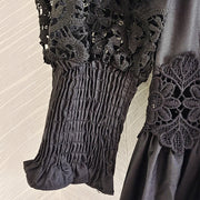 High Quality Vintage Flower Embroidery Lace Ruffled Puff Sleeve White Dress