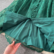 Luxury Embroidery Formal Dresses Women Summer Autumn Lantern Long Sleeve Lace Vestidos Pearl Prom Evening Birthday Dress Party