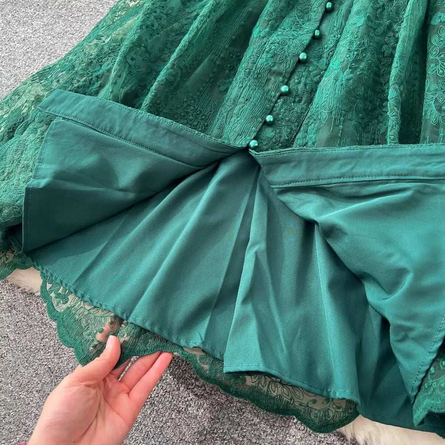 Luxury Embroidery Formal Dresses Women Summer Autumn Lantern Long Sleeve Lace Vestidos Pearl Prom Evening Birthday Dress Party