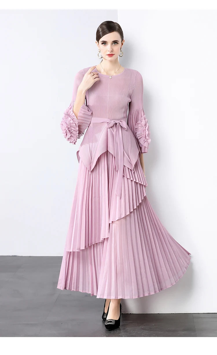 Miyake Spring Women's Clothing French Light Luxury Temperament Elegant Pleated Clothes Two-piece Set  Irregular Skirt 2025