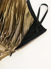 High Quality Sleeveless One Shoulder Luxury Metallic Pleated Long Dress