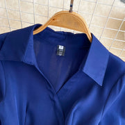 Elegant French turn-down collar short-sleeved dress with high-quality belt